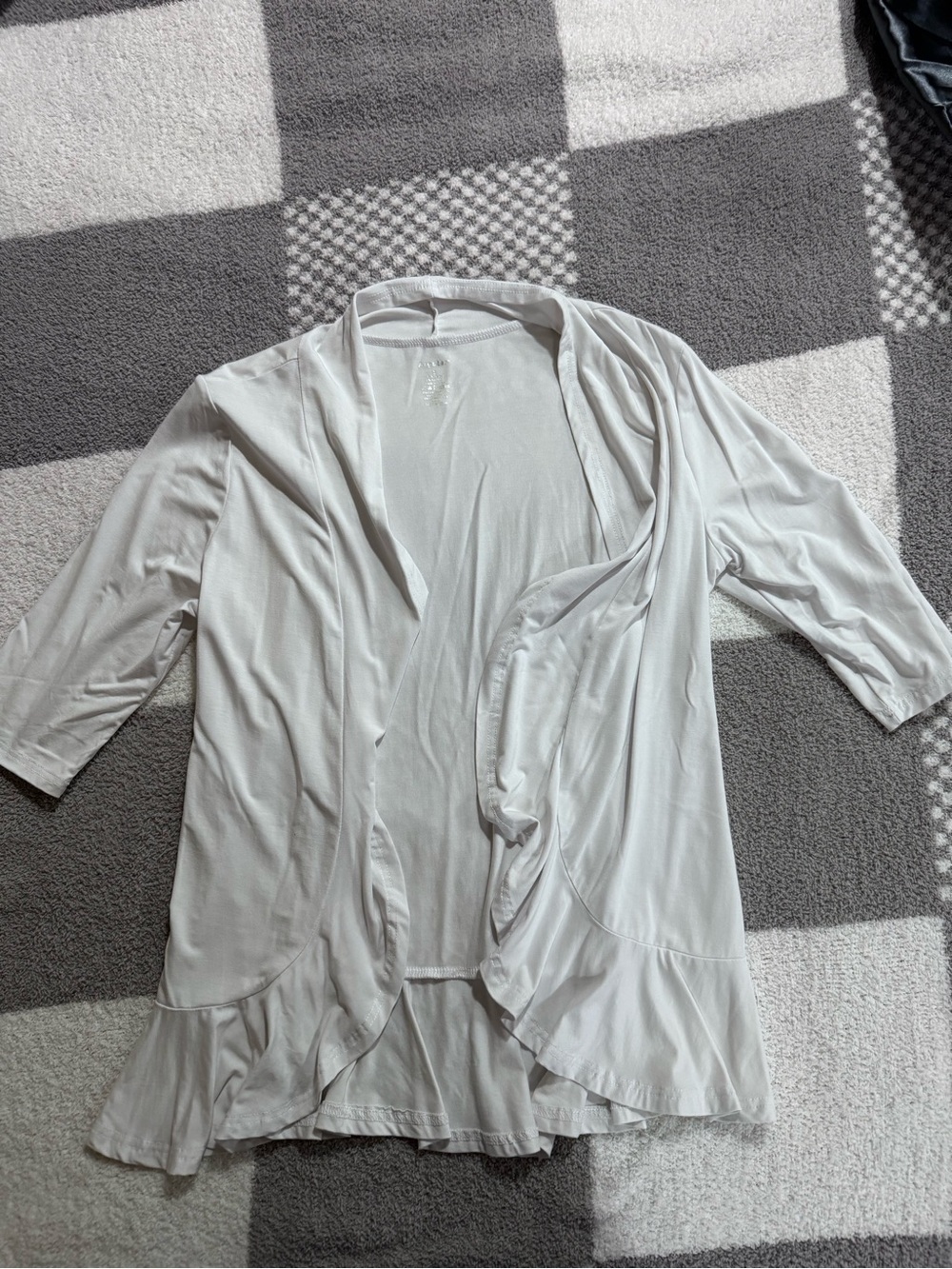 Light Gray Open-Front Ruffle-Hem Women's Cardigan